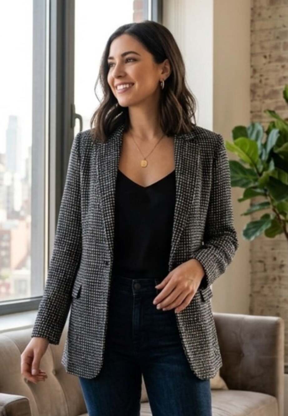 Calvin Klein Classic Minimalist Black & White Tweed Blazer